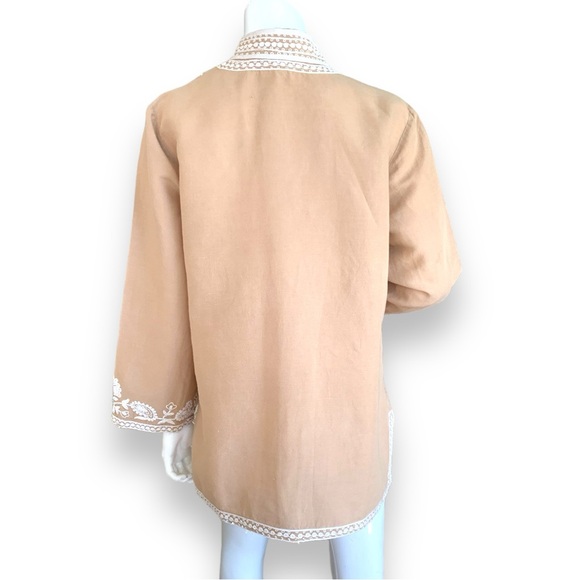SOFT SURROUNDINGS TAN LINEN & COTTON BLEND EMBROIDERED TUNIC TOP. WOMEN’S SZ L - Picture 3 of 10